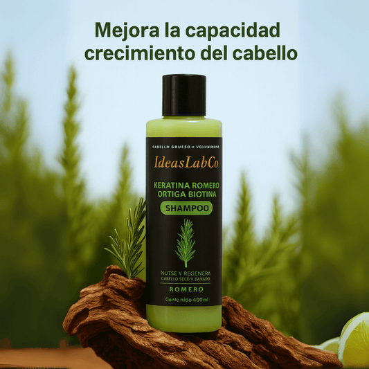 Keratina + Romero + Ortiga + Biotina - Champú Nutritivo y Regenerador para Cabello Grueso y Voluminoso (500 ml) - IdeasLabCo™