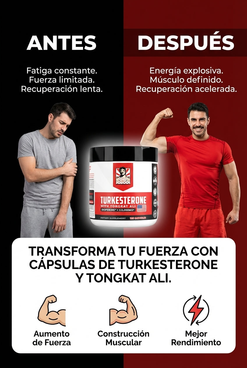 Turkesterone - Cápsulas de Ajuga Turkestanica con Tongkat Ali para Resistencia, Fuerza y Vitalidad Masculina (120 Cápsulas) – SuperHuman™