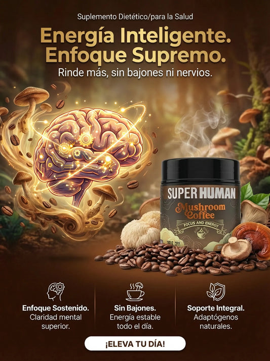 Mushroom Coffee - Café Instantáneo con 6 Hongos Funcionales Súper Alimentos (180 Gramos / 30 Porciones) - SuperHuman™